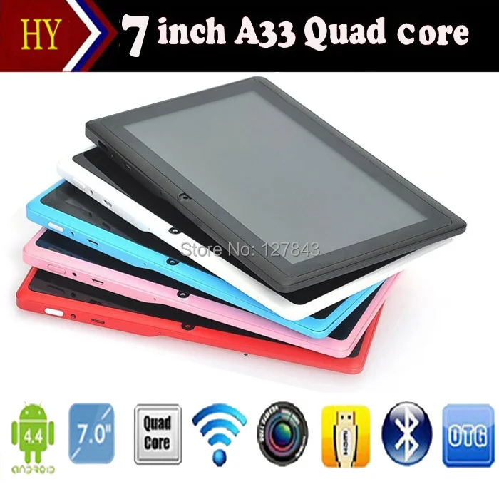 DHL Free shipping 10pcs/lot 7 inch Q88 Allwinner Quad Core A33 android 4.4 2800mah 512M 4G Dual Camera 9 colors Tablet PC