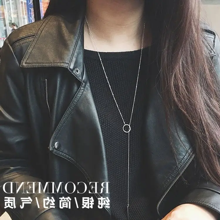 XIYANIKE Vintage Silver Color Jewelry Circle Strip Long Chain Pendants&Necklaces sterling-silver Choker Necklace VNS8002