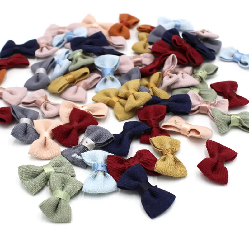 30Pcs/lot Fabric Small Ribbon Bows for DIY Craft Supplie Headwear Garment Doll Toys Applique Accessories Bowknots Wedding Decor