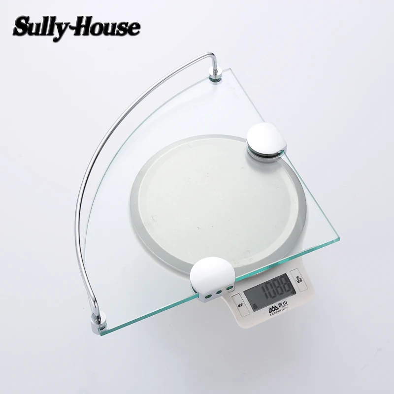 Sully House Bathroom Stainless steel Corner 8mm Thickness Tempered Glass Shelf,bathroom triangle glass shelves,Shower room Rack image 5