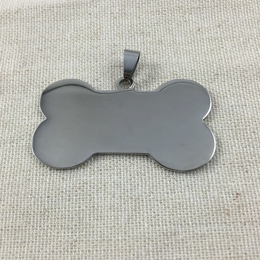 

100pcs/lot Large Size Bone Stainless steel Pet ID tag engraving text front and back sides customized name address