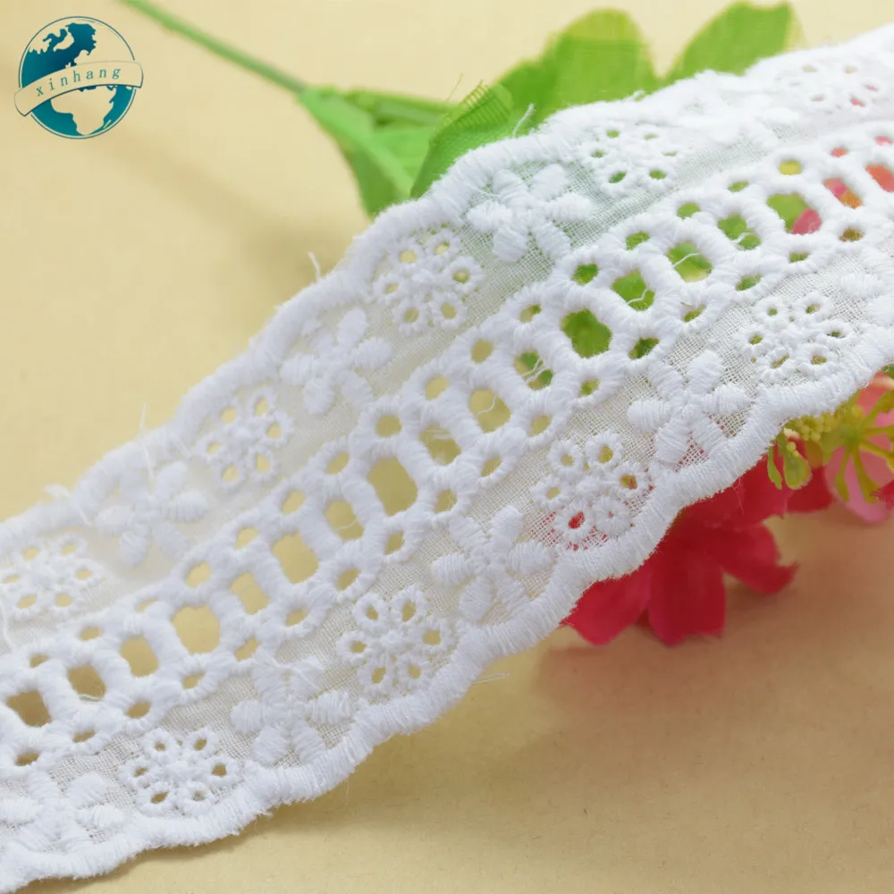 4.5cm Width Cotton Embroidey Lace Sewing Ribbon Guipure African Lace Fabric Trim Warp Knitting DIY Garment Accessories#2669