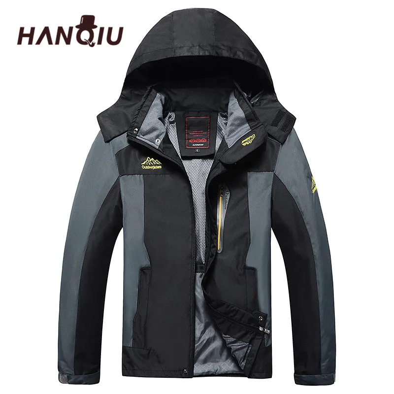 

HANQIU Brand Plus Size L-8XL Loose Coat Men Outwear Waterproof Windbreaker Men Jacket Hooded Bomber Jacket Jaqueta Masculino