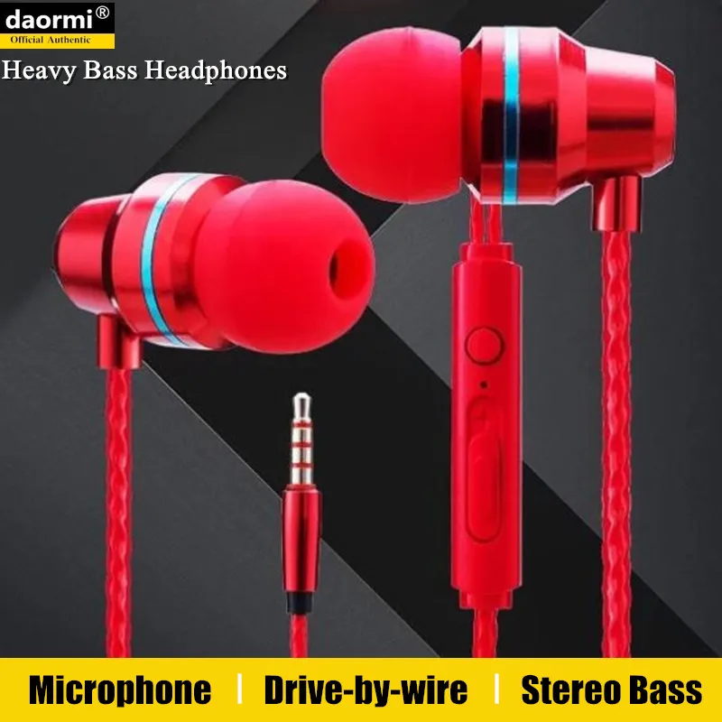 

Heavy Bass Earphones With Microphone&Drive-by-wire, Lossless Stereo Metal Sound Sport In-ear Earphone for Mobile Phones MP3 MP4