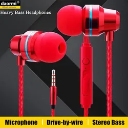 Heavy Bass Earphones With Microphone&Drive-by-wire, Lossless Stereo Metal Sound Sport In-ear Earphone for Mobile Phones MP3 MP4