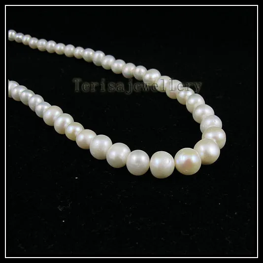 Terisa Pearljewelry AA 5-11mm White Color Freshwater Pearl Necklace graduated Strand 18inches Fashion Lady's Party Wedding Gift