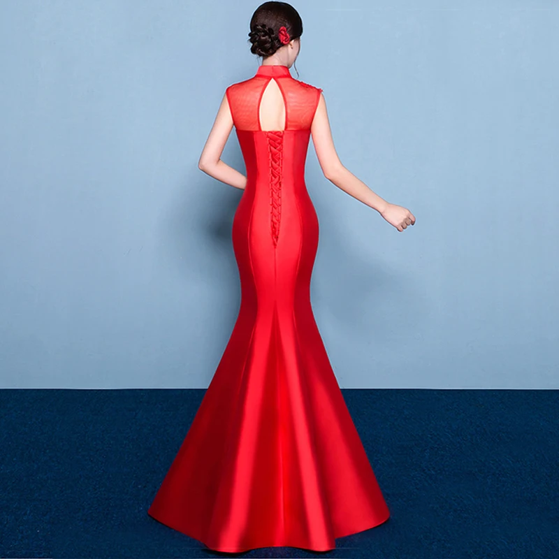 Fashion Wedding Party Cheongsam Oriental Evening Dress Chinese Style Women Elegant Qipao Sexy Long Robe Retro Vestido S-3XL
