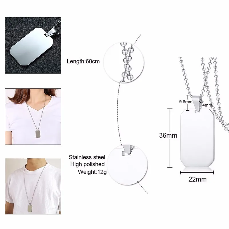 Vnox Classic Dog Tag For Women Men 316L Stainless Steel Unisex Simple Pendant Casual Necklace 24\