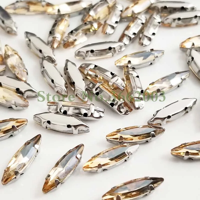 50pcs/pack 4x15mm Golden champion Horse eye shape Glass Crystal sew on claw rhinestones,Diy Clothing accessories SWM41505