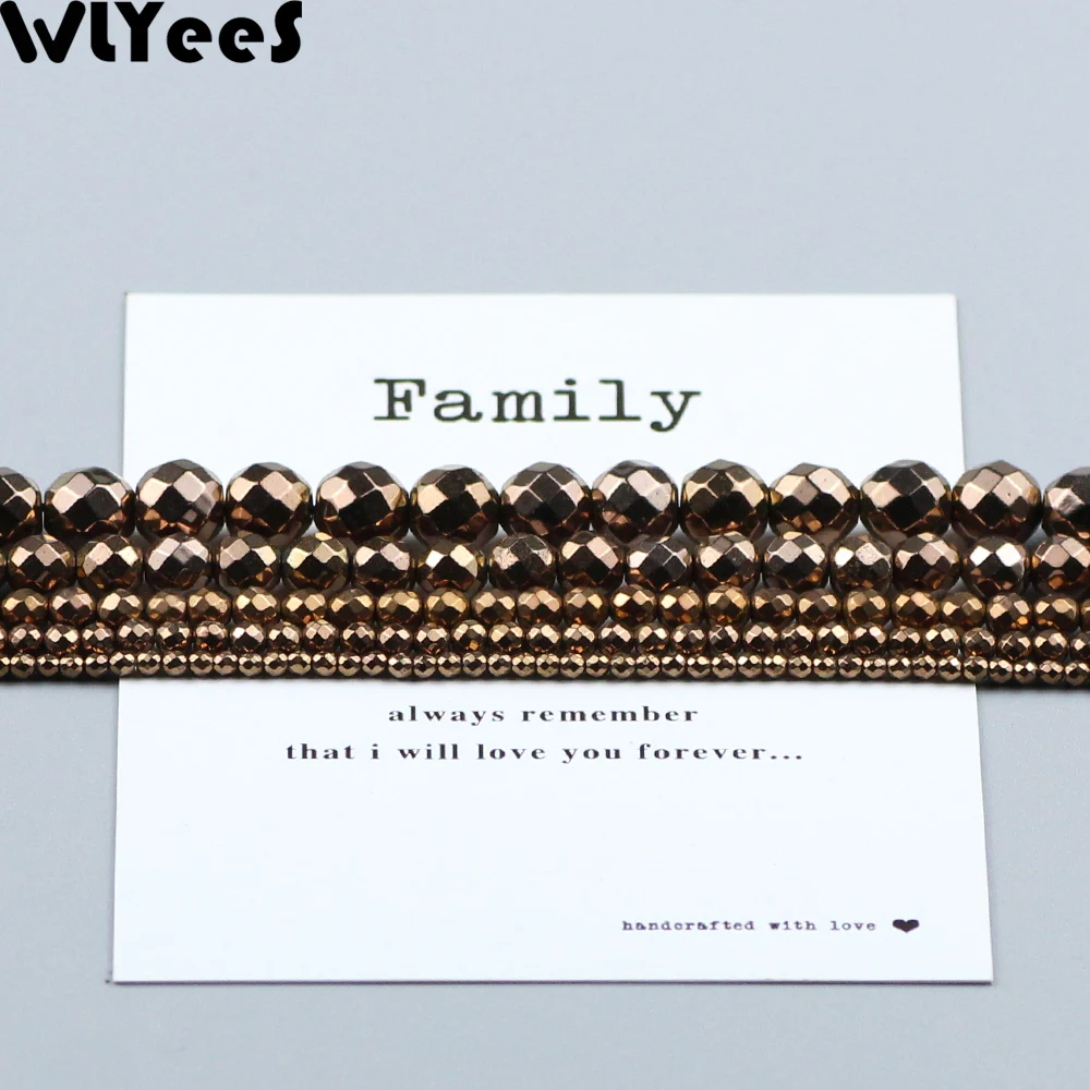Wlyees chapeamento de cobre facetado redondo hematita contas espaçadoras contas soltas 2 4 6 8 10mm bola para diy jóias brinco pulseira fazendo