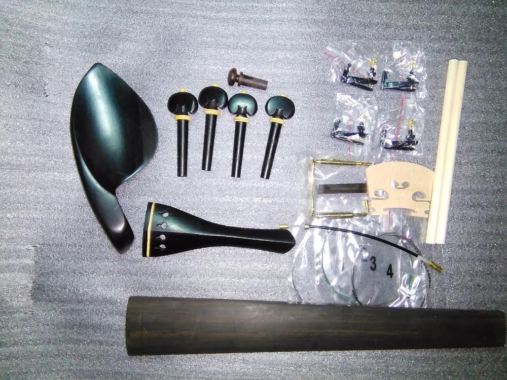 Black Ebony Violin parts 4/4 with Boxwood ring decoration SF05 with string clamp string saddle fingerboard etc all in 4/4