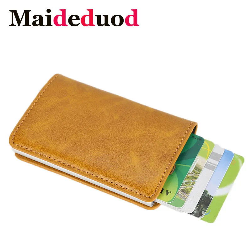 

Male Metal Card Holder RFID Aluminium Alloy Credit Card Holder PU Leather Wallet Antitheft Men Automatic Pop Up RFID Wallet New