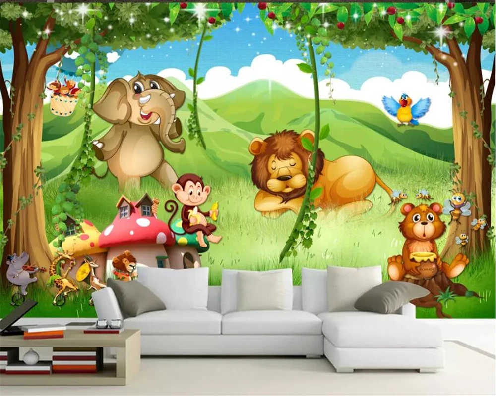 Custom photo wallpaper mural Fantasy giraffe lion animal forest Cartoon Children's Room Decorative Painting wallpaper