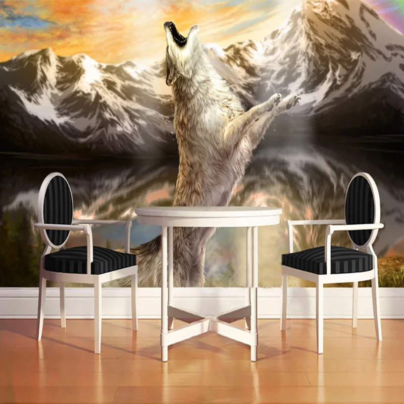 Custom 3D Photo Wall Paper Angry Wolf Snow Mountain Scenery Living Room Decorative Background Artwork Painting
