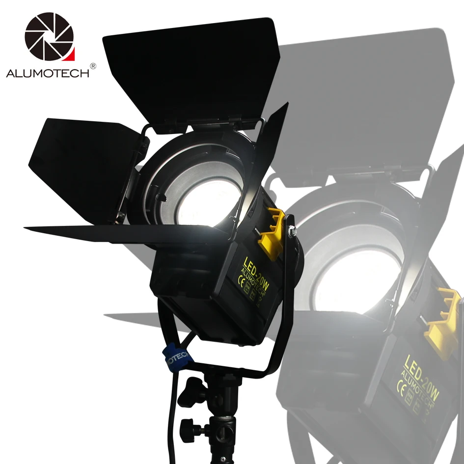 ALUMOTECH Daylight 20W LED Fresnel Lens Spot Continuous Lamp For Film Camera Video Studio Photography Light With 3200K Color Gel