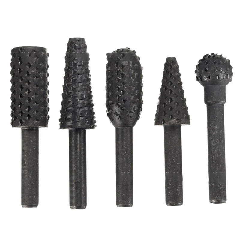 5pcs Wood Rasp File Drill Bits 1/4'' 6mm Shank Rotary Burr Set For Woodworking Tools