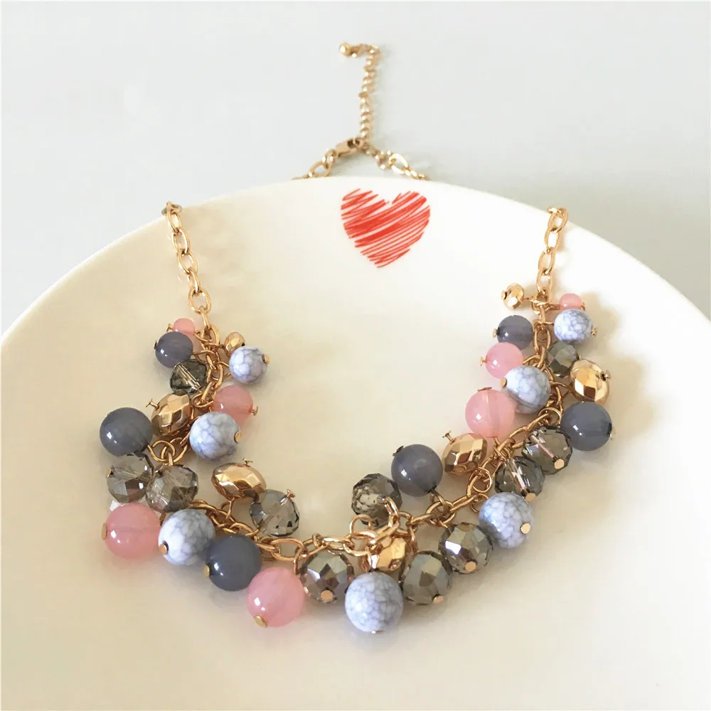 Office Lady Gold Color Plating Marble Ball Grey Pink Acrylic Ball Dangle Around Statement Necklace For Women Elegant Anniversary