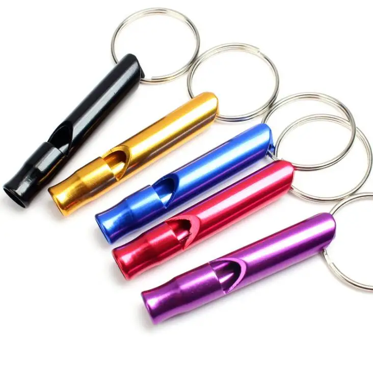 free shipping Mini Aluminum Whistle Dogs For Training With Keychain Key Ring Outdoor Survival Emergency Exploring