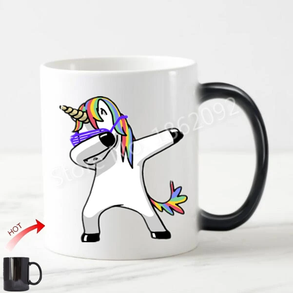 Funny Unicorn Dabbing Magic Mug Novelty Dab Unicorn Coffee Mugs Tea Cups Hip Hop Fun Cool Gifts Ceramic Color Changing Cup 11oz