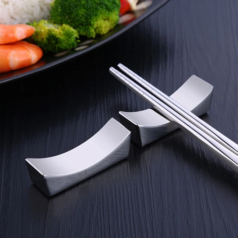 100Pcs/Lot Chinese Chopstick Rest Traditional Irregular Square 304 Stainless Steel Chopsticks Holder Rack Frame Kitchen Tools