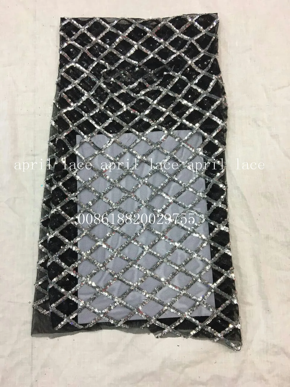 

aa002-6 silver newest best quality grid paillette pattern net mesh lace fabric for wedding party