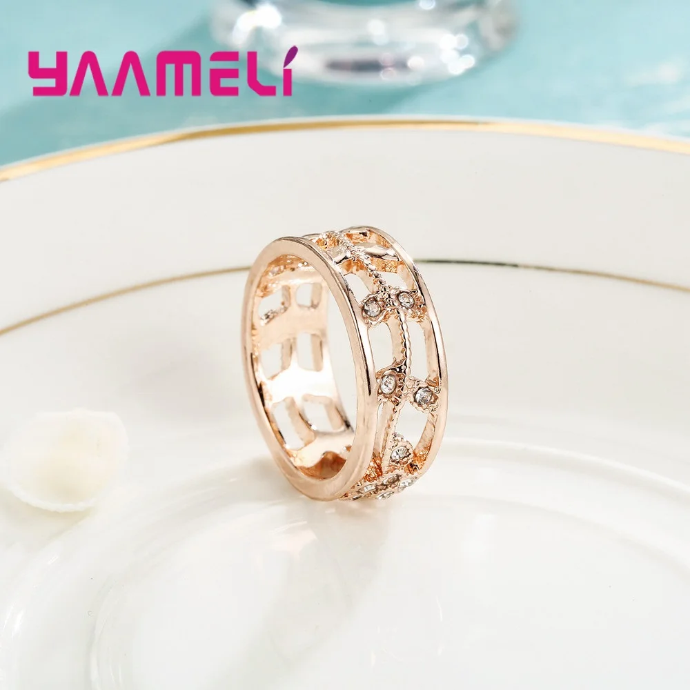 Giá Rẻ Nhất Rộng Hoa Hồng Vàng Ngón Tay Nhẫn Cứng Pha Lê Áo AAA + Đá Cubic Zirconia Trang Sức Cho Nữ Nữ Hiện Nay