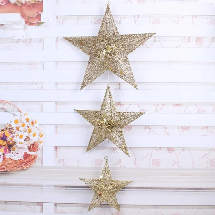 Christmas Decor Star Ornaments DIY Crafts Kids Gift for Home Christmas Tree Party Decoration New Year Iron Art Glitter Pentagram