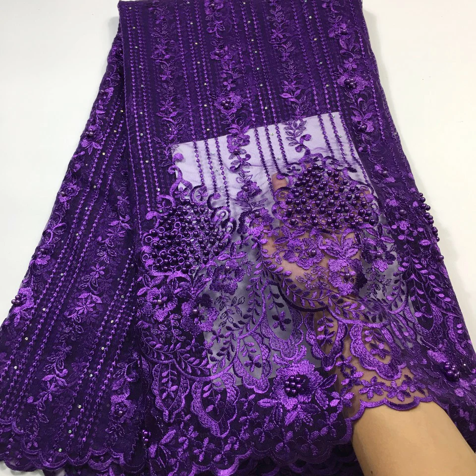 Wine Color High Quality Nigerian Lace Fabrics For Wedding 2021 Latest African French Lace Fabric With Beads And Stones M26701