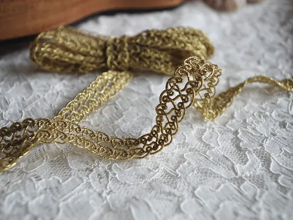 2 yards Gold Lace Trim Antique Kawaii Golden Lace Trimming