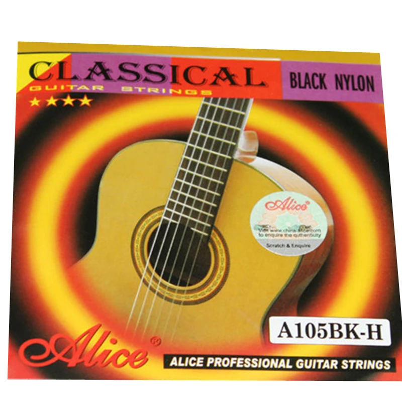 High Quality Alice A105BK-H Hard Tension Black Nylon Silver-Plated Classical Guitar Strings Copper Alloy Wound 1st-6th Strings