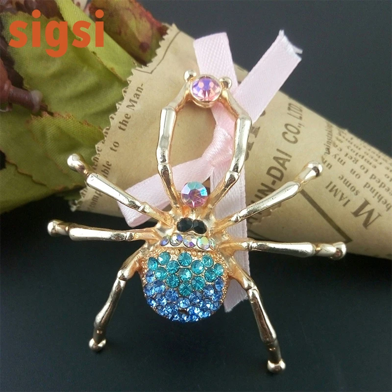 

100pcs Fashion 60mm spider rhinestone sparkly brooch animal pin for wedding/gift/party