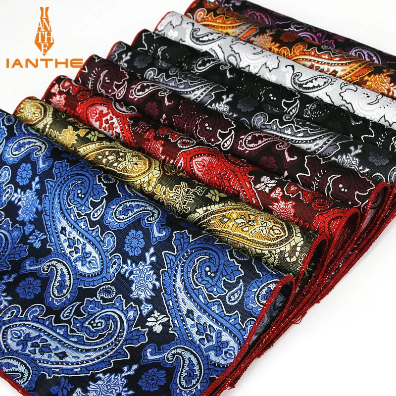 

Classic Men's Handkerchief Vintage Silk Hanky Jacquard Woven Colorful Paisley Pocket Square 25*25cm Wedding Party Chest Towel