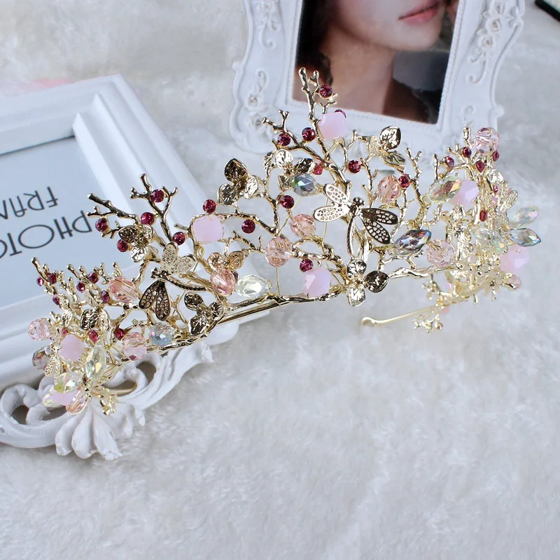 vintage gold Color tiara headband baroque crown crystal pearl tiaras crowns hairband wedding hair jewelry bridal accessories