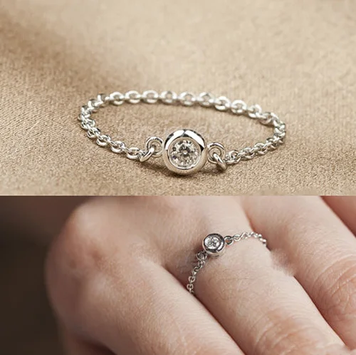 100% 925 sterling silver women AAA+ cubic zirconia single stone silver chain rings