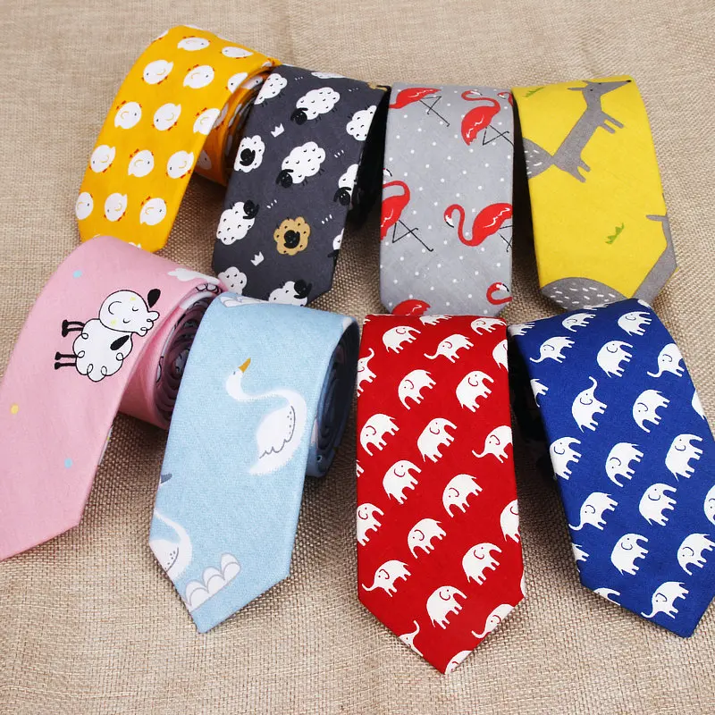 Cotton Men's Colourful Tie Animal Chicken Goat Fox Ties Narrow Kids Children Necktie Slim Skinny Cravate Narrow Thick Necktie