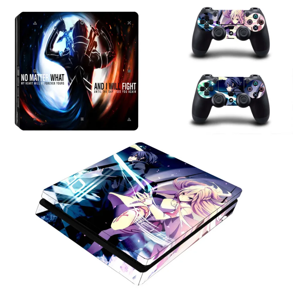 Anime Sword Art Online SAO Decal PS4 Slim Skin Sticker For Sony PlayStation 4 Console and 2 Controllers PS4 Slim Skin Sticker