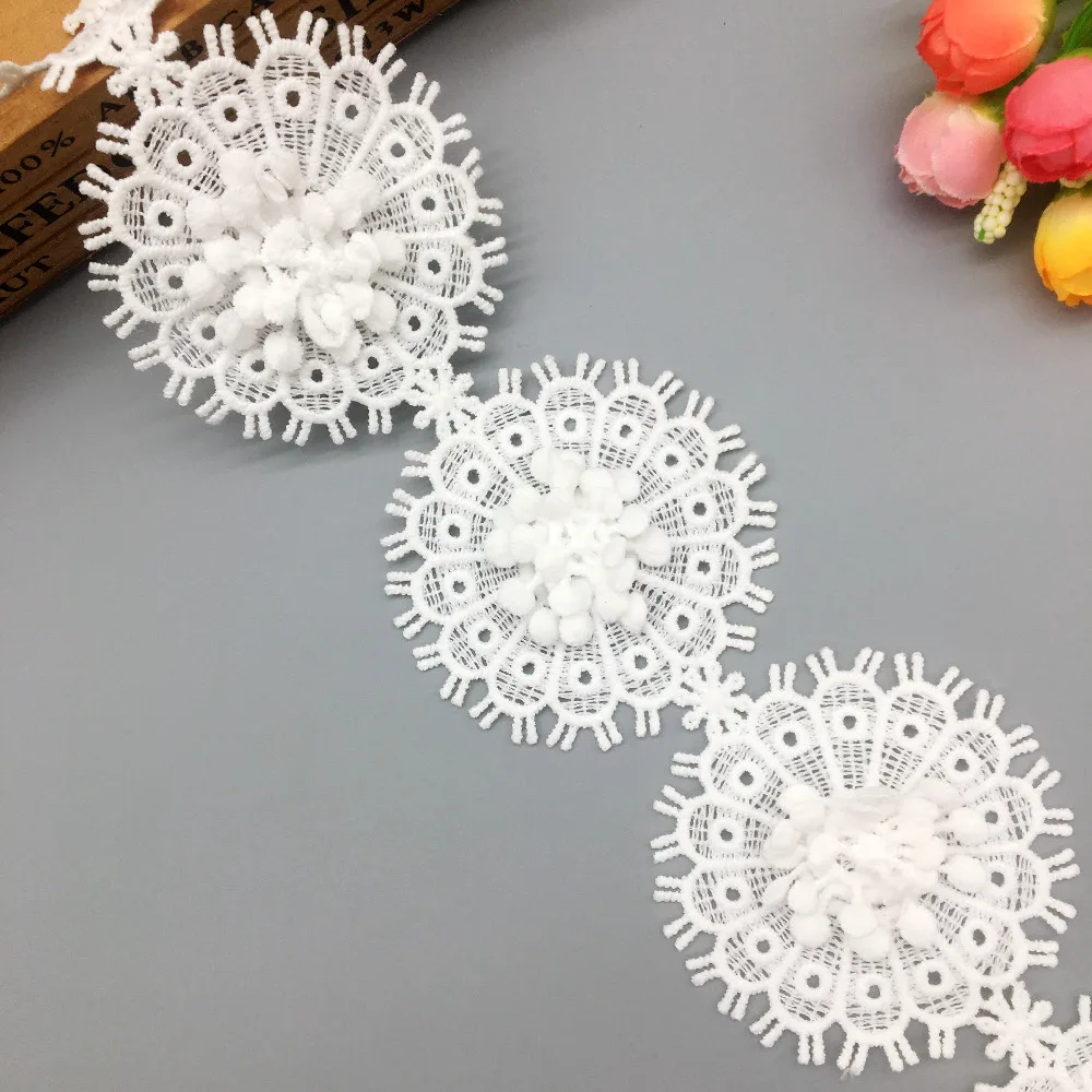 GXINUG 2 Yards Sun Flower India Lace Trim Fabric Wedding Dress Bridal Ribbon Embroidered Patch Applique Sewing DIY Craft Decor