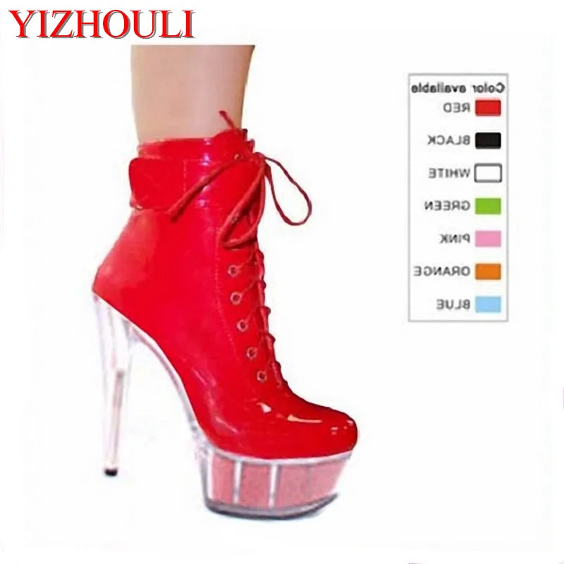 

In multiple colors, you can choose 15cm artificial PU party dress shoes, night club high-heel stage runway high-heel ankle boots