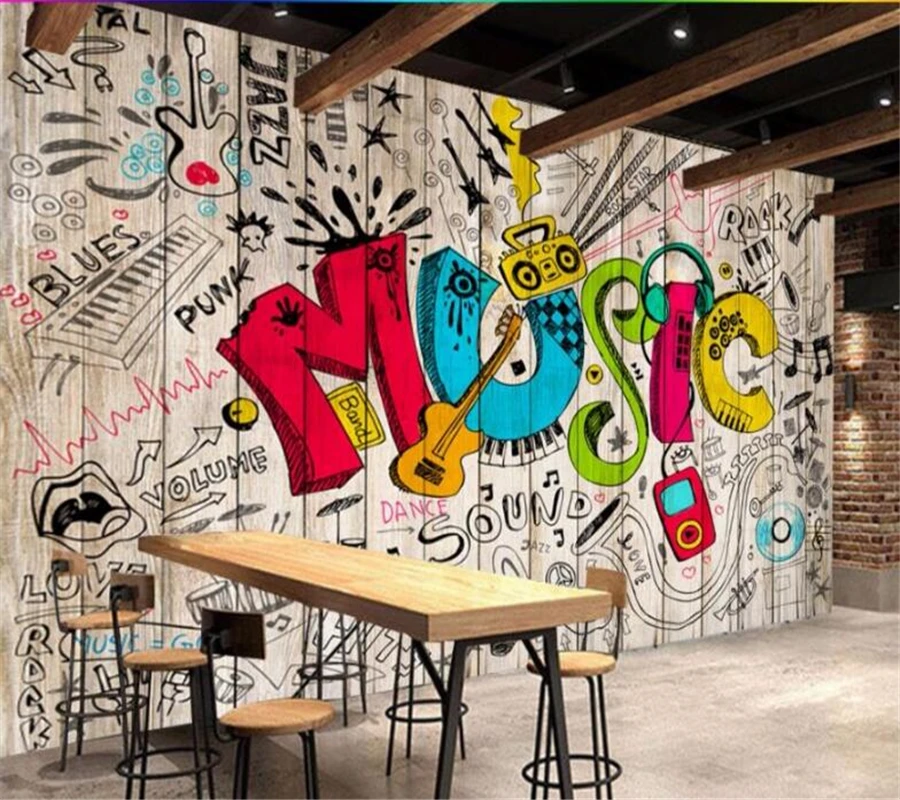 

wellyu Custom Wallpaper 3d Photo Mural обои Ancient Hooks Handmade Graffiti Music Bar Cafe TV Background Wall 3d papel de parede