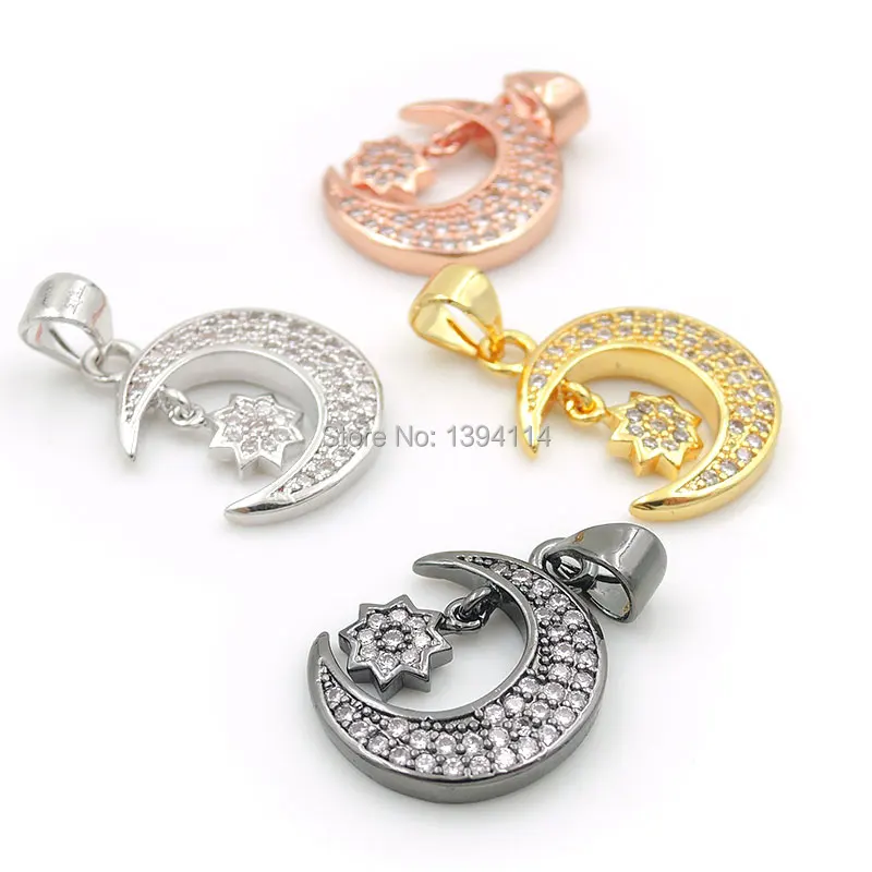 18*14*2mm Micro Pave Clear CZ Crescent Charm With Octagram Fit For Women As Necklace Accessory