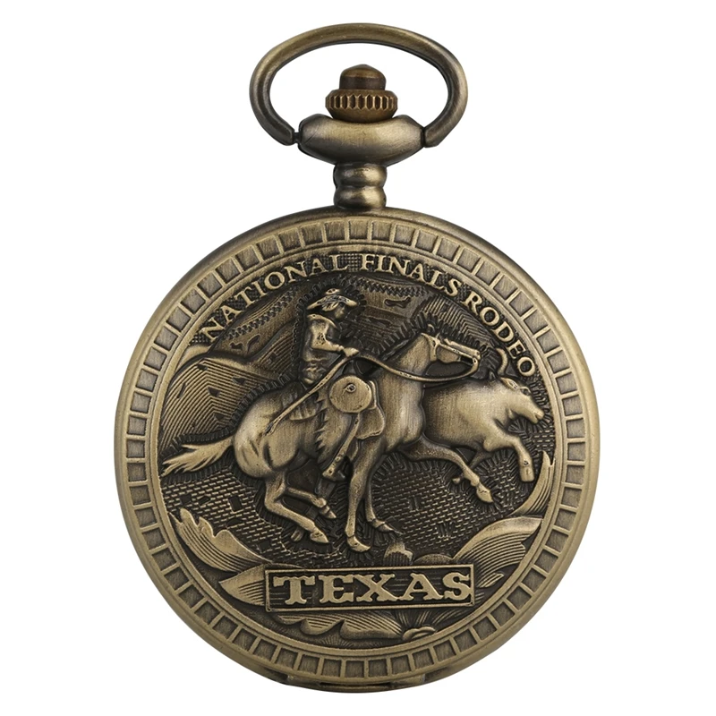 Retro Bronze U.S. Texas National Finals Rodeo Quartz Pocket Watch Chain Necklace Pendant Watch Clock Gifts for Men Women 2022