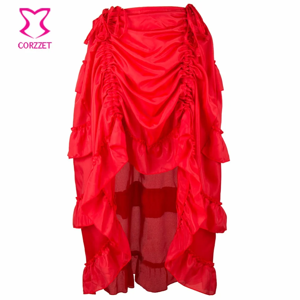 

6XL Plus Size Red Asymmetrical Ruffle Long Victorian Skirt Gothic Petticoat Sexy Underskirt Vintage Steampunk Skirts For Women