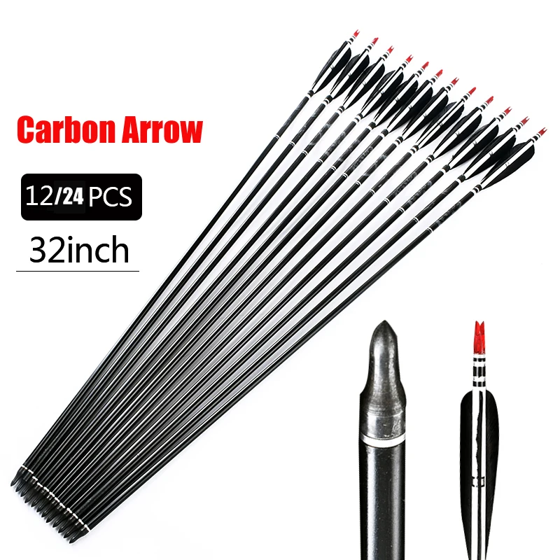 

Archery Mixed Carbon Arrow , Recurve Bow, Compound Bow, Arrow Length, 32 Inch Spine 500, Black and White Feather, ID 6.2, 12Pcs