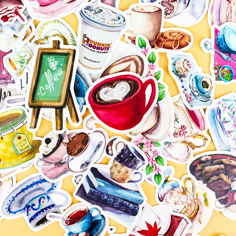 38pcs Creative Cute Self-made Gourmet Drink Sticker Coffee Scrapbooking Cartoon Paper Stickers / Waterproof Stationery Diy