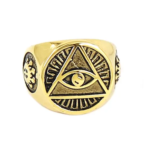 Illuminati Pyramid Eye Symbol Ring High Quality Stainless Steel Jewelry Silver Color Gold Motor Biker Men Ring Wholesale SWR0377