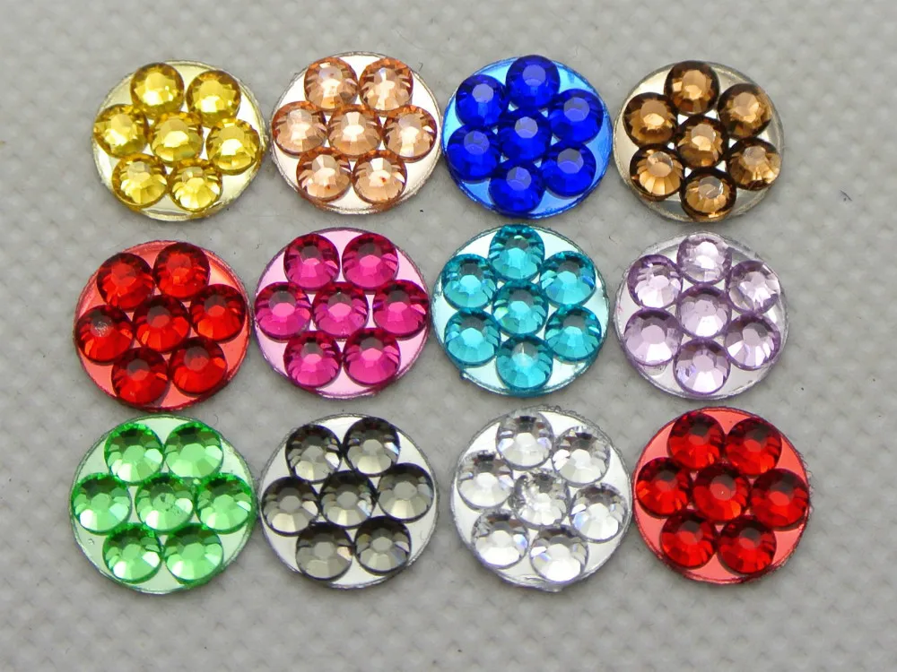 500 Mixed Color Acrylic Flatback Round Rhinestone Gems 10mm Dotted Flower