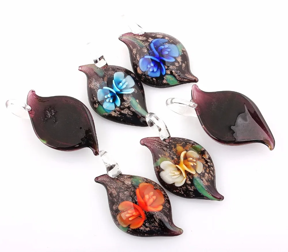 Qianbei Flower Pendant Wholesale 6pcs Handmade Murano Lampwork Glass Mix Color Fit Necklace Fashion Jewelry Gifts