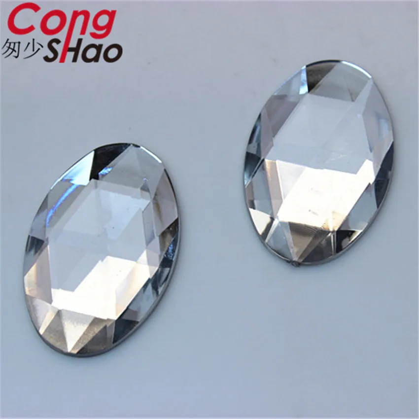 Cong Shao 50PCS 20*30mm Colorful Crystal Acrylic Oval Rhinestones Flatback Stone For Costume Button Crafts DIY Decoration YB319