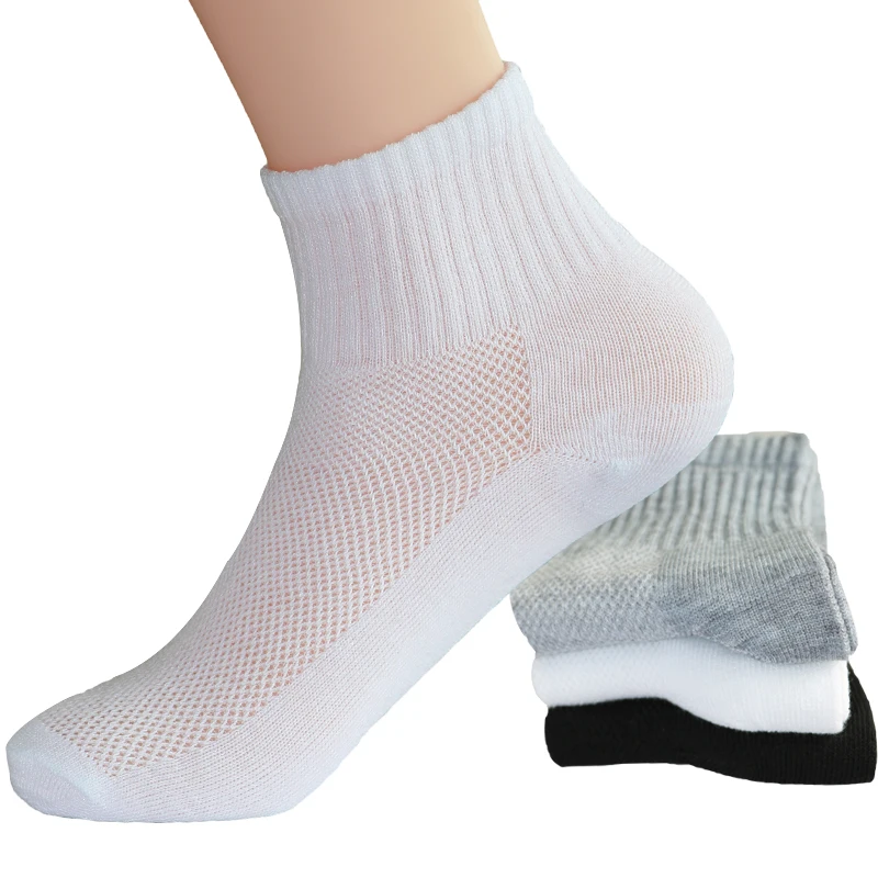 Chaussettes en maille respirante en coton pour hommes, chaussettes décontractées unisexes, chaussettes courtes pour hommes d'affaires, blanc, noir, gris, style été et automne, 10 pièces = 5 paires par lot