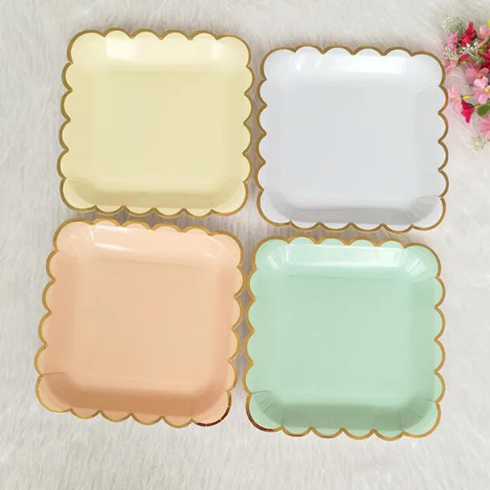 40PCS 23cm(9 inch)  Square Paper Plate Cake Plate Shower Birthday Party Wedding Cake Decor Paper Disk